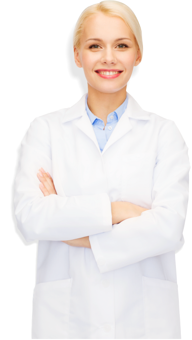 happy young woman pharmacist over drugstore background